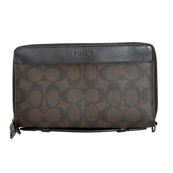 Auth COACH Double Zip Travel Organizer F66562 Dark Brown Black PVC Leather - - Picture 7 of 7